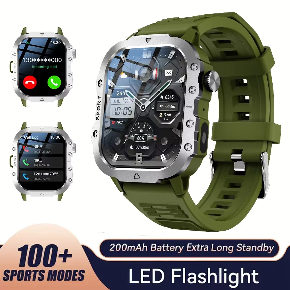 2025 Rugged Military Smart Watch Men'S Outdoor Watch 2.01" HD Touch Screen Voice Bluetooth Call Smartwatch