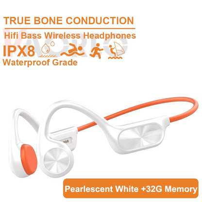 Bone Conduction Earphones Bluetooth Wireless IPX8 Waterproof MP3 Player Hifi Ear-Hook Headphone with Mic Headset for Swimming