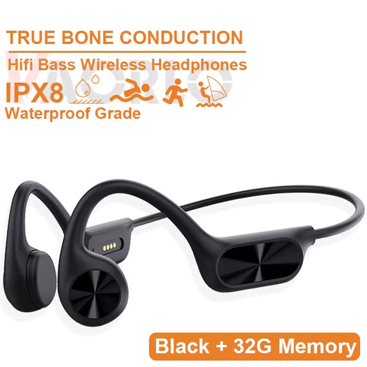 Bone Conduction Earphones Bluetooth Wireless IPX8 Waterproof MP3 Player Hifi Ear-Hook Headphone with Mic Headset for Swimming