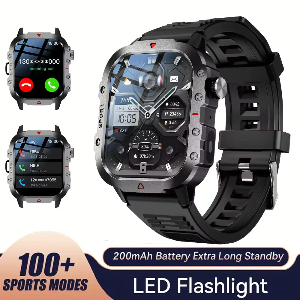 2025 Rugged Military Smart Watch Men'S Outdoor Watch 2.01" HD Touch Screen Voice Bluetooth Call Smartwatch