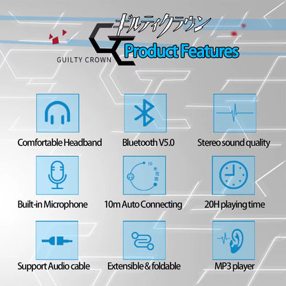 Anime Guilty Crown Yuzuriha Inori Cosplay Props Folding Wireless Headphone Bluetooth Stereo Foldable Headset Adjustable Earphone