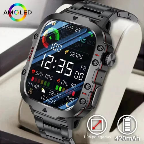 2025 Rugged Military Smart Watch Men'S Outdoor Watch 2.01" HD Touch Screen Voice Bluetooth Call Smartwatch