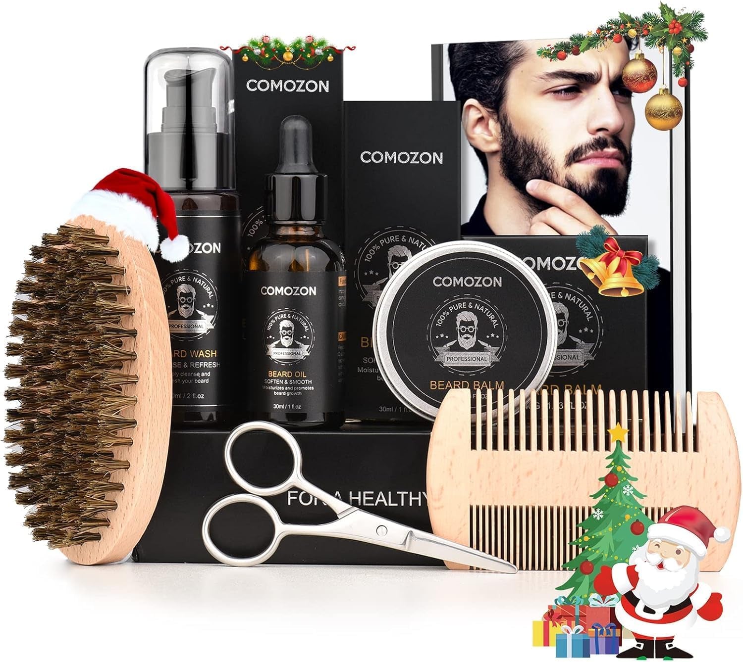 Kit De Soin Barbe Homme Kit Barbe Homme Complet De Soin Barbe Homme Barbe Contenir Shampoing Barbe, Huile Barbe,Crèmes De Barbe, Peigne Barbe,Brosse À Barbe,Ciseaux Barbe Cadeaux Pour Homme